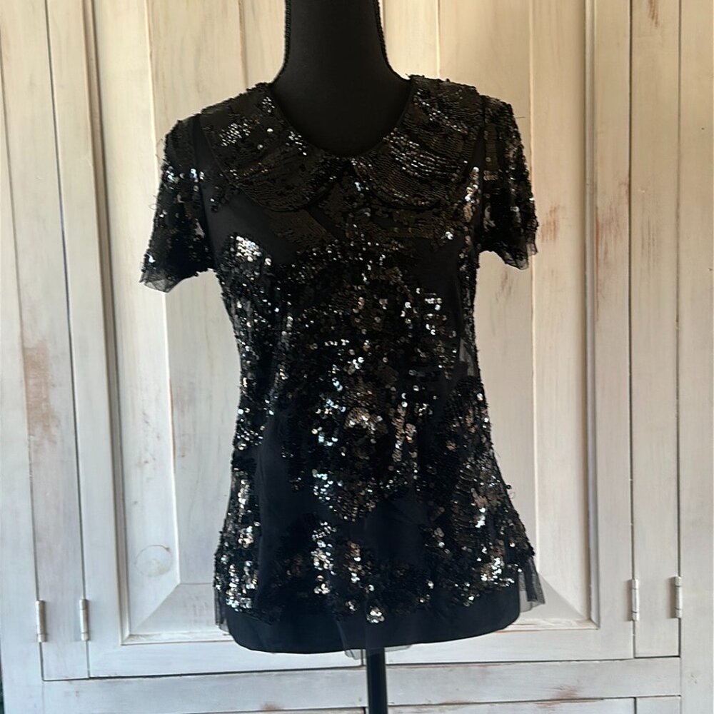 Custom Made Black Sequin Top, Size 6 - image 2